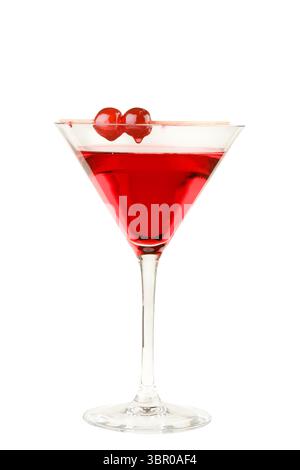 Roter Martini mit Beeren auf weiß Stockfoto