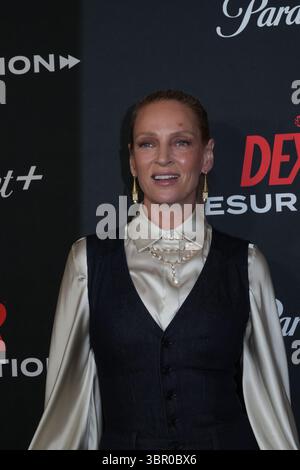 UMA Thurman nimmt am 9. Juli 2025 an Showtime und Paramount+'s Fernsehserie Dexter: Resurrection in der Alice Tully Hall in New York Teil Stockfoto