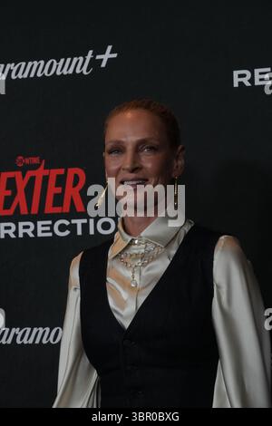 UMA Thurman nimmt am 9. Juli 2025 an Showtime und Paramount+'s Fernsehserie Dexter: Resurrection in der Alice Tully Hall in New York Teil Stockfoto