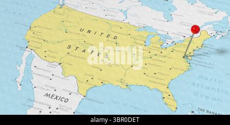 Vereinigte Staaten von Amerika, Washington D.C. - Pin auf politische Karte drücken - 3D-Illustration Stockfoto