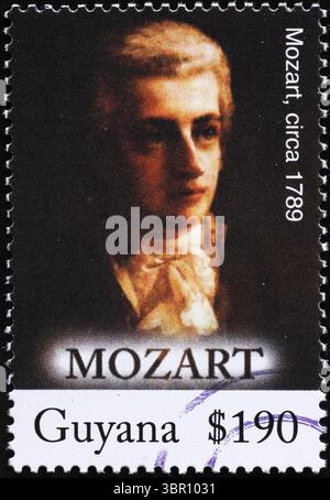 Junger Mozart auf Briefmarke von Guyana Stockfoto