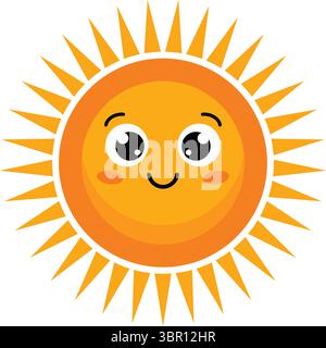 Netter Kawaii-Sonnencharakter mit glücklichem lächelndem Gesicht, Sommer-Vektor-Illustration Stock Vektor