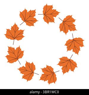 Flacher Rahmen der Herbstsaison mit orangefarbenen Blättern im modernen Vektorstil. Handgezeichnetes Set für Banner, Karten, soziale Medien Stock Vektor