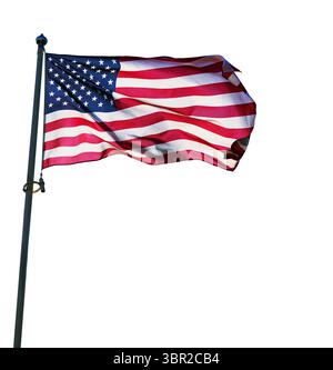 Flagge der Vereinigten Staaten isoliert auf einem sauberen weißen Hintergrund. Amerikanischer Flaggenausschnitt auf weiß Stockfoto