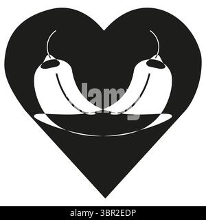 Symbol für Herzpaar. Symbol für die Einheit der Liebe. Schwarzes Silhouette. Vektorabbildung. Stock Vektor