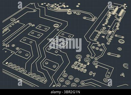 Leiterplatten-Blueprint Nahaufnahme stilisierte Vektor-Illustration Stock Vektor