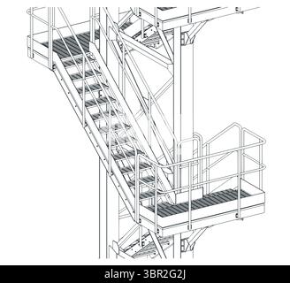 Industrielle Metalltreppenzeichnung, stilisierte Vektor-Illustration Nahaufnahme Stock Vektor