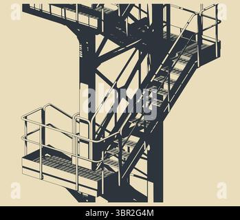 Industrielle Metalltreppe stilisierte Vektor-Illustration Nahaufnahme Stock Vektor