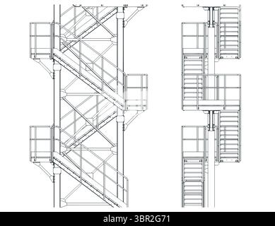 Industrielle Metall Treppenhaus Blaupausen stilisierte Vektor-Illustration Nahaufnahme Stock Vektor
