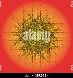 Symbol für Starburst-Textur. Gelbe Spritzmittelmitte. Orangefarbener roter Farbverlauf. Vektor-Grunge-Hintergrund. Stock Vektor