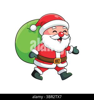 „Cartoon Santa Claus mit grüner Tasche und roter Nase“ Stock Vektor