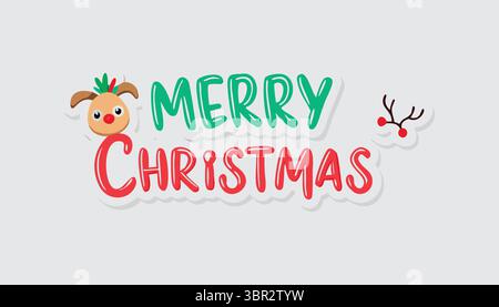 „Verspielte „Frohe Weihnachten“ mit Rentier und Stechpalmenbeeren“ Stock Vektor