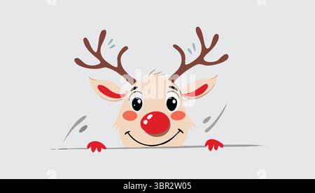 „Cartoon Rentier mit roter Nase und Geweih“ Stock Vektor