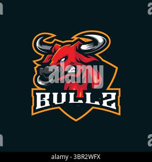 Bull Mascot Logo Design Vektor mit modernem Illustrationskonzept Stil für Abzeichen, Emblem und T-Shirt Druck. Bullkopf-Illustration für Sportmannschaft. Stock Vektor