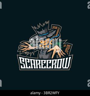 Scarecrow Mascot Logo Design Vektor mit modernem Illustrationskonzept Stil für Abzeichen, Emblem und T-Shirt Druck. Illustration der wütenden Vogelscheuche. Stock Vektor