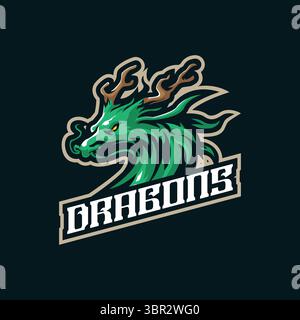 Dragon Mascot Logo Design Vektor mit modernem Illustrationskonzept Stil für Abzeichen, Emblem und T-Shirt Druck. Drachenkopf-Illustration. Stock Vektor