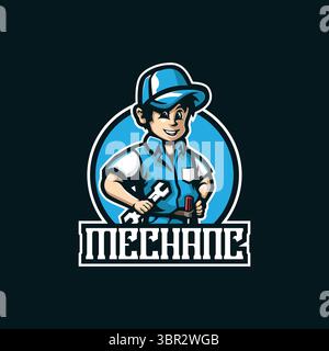 Mechanisches Maskottchen Logo Design Vektor mit modernem Illustrationskonzept Stil für Abzeichen, Emblem und T-Shirt Druck. Illustration der intelligenten Mechanik. Stock Vektor