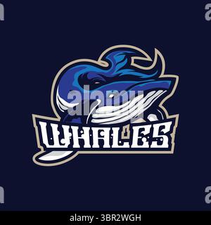 Wale Maskottchen Logo Design Vektor mit modernem Illustrationskonzept Stil für Abzeichen, Emblem und T-Shirt Druck. Whale Illustration. Stock Vektor