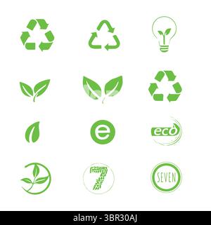 ECO Icons Set – grüne Umweltvektorsymbole für Nachhaltigkeit und Natur Stock Vektor