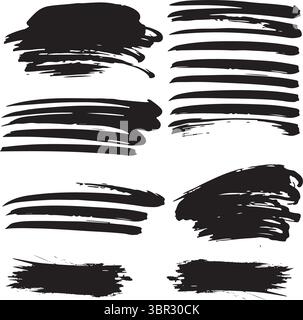 Pinselstrich Schattierungen Vektor – künstlerische Maltextur auf schwarzem Hintergrund Stock Vektor