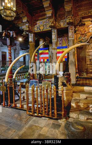 Tempel des heiligen Zahns oder Sri Dalada Maligawa, Heiliger Schrein mit Elefantenstoßzähnen dekoriert, Kandy, Sri Lanka Stockfoto