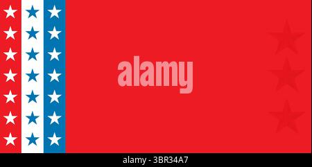 Die stilisierte flache Grafik zeigt rote weiße blaue Streifen mit Sternsäulen und geprägten Sternen Stockfoto