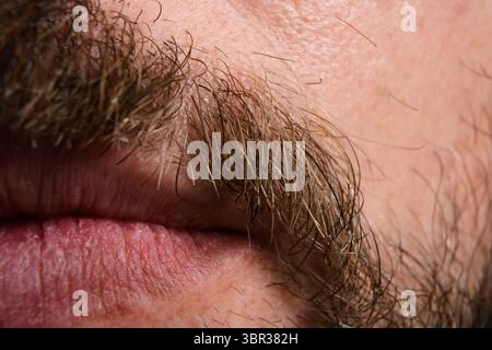 Nahaufnahme des Mundes und des Schnurrbarts eines Mannes Stockfoto
