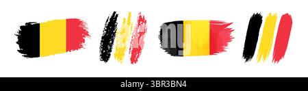 Set aus kunstvollen handgezeichneten Stilformen in den Farben der belgischen Flagge. Kreative Flaggen Belgiens. Clip-Art-Kollektion. Isolierte Konstruktion Stock Vektor