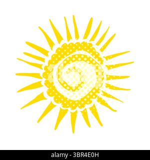 Niedlicher Sonnenschein mit Doodle. Illustration der Sonnenskizze mit Doodle. Handgezeichnet süße orange Sonne handgezeichnet. Keine KI, Scribble Doodle Kinder gezeichnet Stil. Vektor Stock Vektor