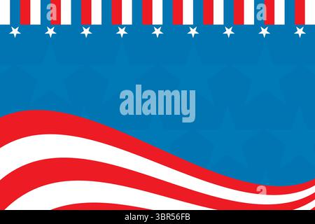 Die stilisierte Flagge zeigt ein flaches Design mit gewellten roten Streifen, einem blauen Sternenfeld und einem sternförmigen Rand Stockfoto