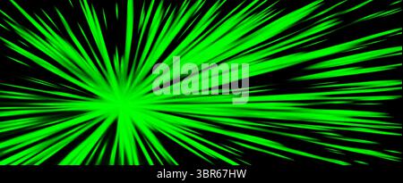 Explosive grüne Lichtstrahlen, strahlende Linien, Burst-Effekt. Cyber Burst Beams, dynamische Streifen Hintergrund für Speed Power Sport, Wissenschaft, Sci-fi und Stock Vektor