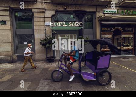 11. August 2020, Barcelona, Katalonien: Das Suizo ist eines der rund 75 % der Hotels in Barcelona, die aufgrund der anhaltenden Coronavirus-Krise geschlossen bleiben. Der Tourismus ist in der katalanischen Hauptstadt auf 12 % gesunken, nachdem Frankreich, das Vereinigte Königreich und Deutschland „Reiseverbote“ verhängt hatten. (Foto: © Matthias Oesterle/ZUMA Wire) Stockfoto