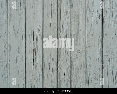 Hellgraues verwittertes Holz mit abblätternder Farbe. Reichhaltige Textur und natürliche Alterung. Ideal als Hintergrund. Kopierraum. Stockfoto