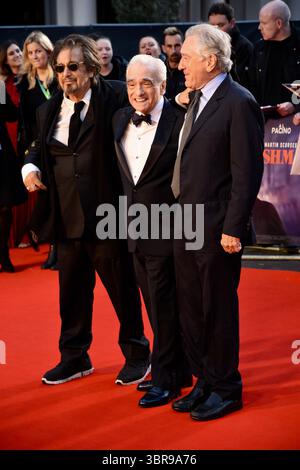 Al Pacino, Martin Scorsese, Robert De Niro. Abschlussgala „The Ire“, BFI London Film Festival, Odeon Luxe, Leicester Square, London. UK Stockfoto