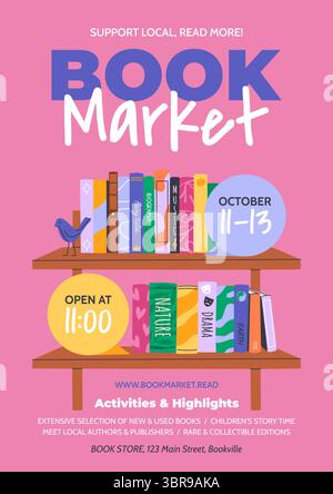 Poster, Banner, Flyer für den Buchmarkt. Stock Vektor