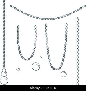 Elegante handgezeichnete Perlen, Girlanden und hängende Ornamente in Strichkunst. Die Tintenkontur eignet sich perfekt für Weihnachtsbilder, Weihnachtskompositionen oder Stock Vektor