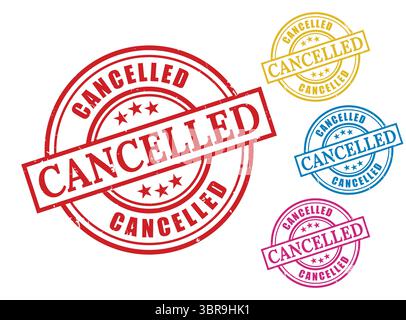 A Cancelled Grunge Rubber Stamp Collection, Red Yellow Blue Pink Vector Set Stock Vektor