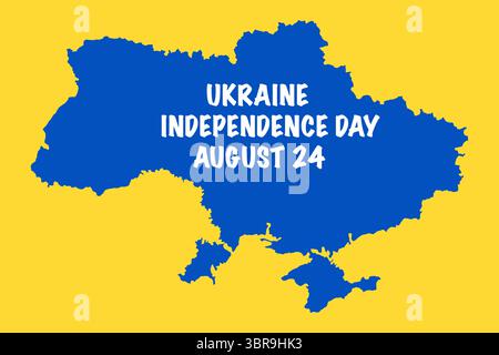 Unabhängigkeitstag der Ukraine. Abstrakte patriotische ukrainische Flagge. Blauer und gelber Hintergrund. Bannervektorillustration. Ukraine-Karte. August. Stock Vektor