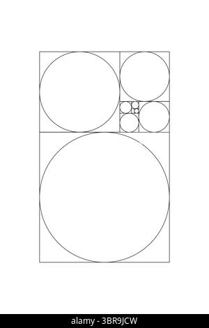 Vorlage „Golden Ratio“. Methode der Goldschnitt-Kompositionsbalance. Fibonacci-Array, Zahlen, Sequenz. Geometrische Harmonie Proportionen und Schnitte Stock Vektor