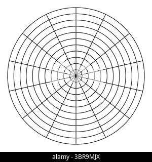 Polares Raster aus 14 Segmenten und 10 konzentrischen Kreisen. Coaching-Tool. Vorlage „Rad der Lebensdauer“. Kreisdiagramm der Balance des Lebensstils. Vektor blank Polar Stock Vektor
