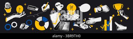 Halbtonkunst Collage Business Elements Set Vektor Illustration Stock Vektor