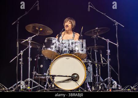 Mailand Italien. juli 2025. Die australische Band WOLFMOTHER tritt live auf der Bühne in der Villa Casati Stampa während des „Comfort Festival 2025“ auf. Stockfoto