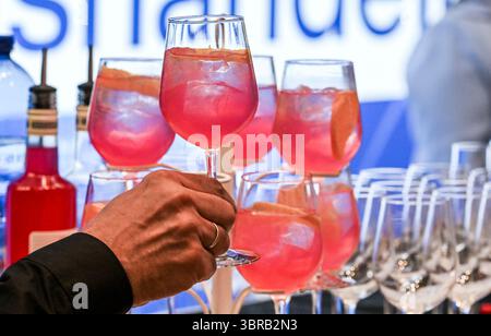 Berlin, Deutschland. Juli 2025. Cocktails werden in der Bar der Stallwächterparty angeboten. Quelle: Jens Kalaene/dpa/Alamy Live News Stockfoto