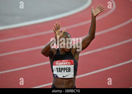 Monaco, Fürstentum Monaco. Juli 2025. 100 m Hürden Damen Megan TAPPER (JAM) Siegerin bei der Wanda Diamond League 2025, dem internationalen Leichtathletikspiel in Monaco, Fürstentum Monaco, 11. Juli 2025 Credit: Independent Photo Agency/Alamy Live News Stockfoto