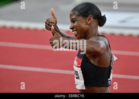 Monaco, Fürstentum Monaco. Juli 2025. 100 m Hürden Damen Megan TAPPER (JAM) Siegerin bei der Wanda Diamond League 2025, dem internationalen Leichtathletikspiel in Monaco, Fürstentum Monaco, 11. Juli 2025 Credit: Independent Photo Agency/Alamy Live News Stockfoto