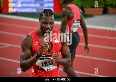 Monaco, Fürstentum Monaco. Juli 2025. 200m Männer Noah LYLES (USA) Gewinner der Wanda Diamond League 2025, internationales Leichtathletikspiel in Monaco, Fürstentum Monaco, 11. Juli 2025 Credit: Independent Photo Agency/Alamy Live News Stockfoto