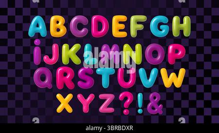 3D Schriftart Buchstabe Ballon Alphabet ABC Text Bubble Typografie für Geburtstag und Party Vektor Cartoon Spaß Pop Glossy Schriftart Stock Vektor