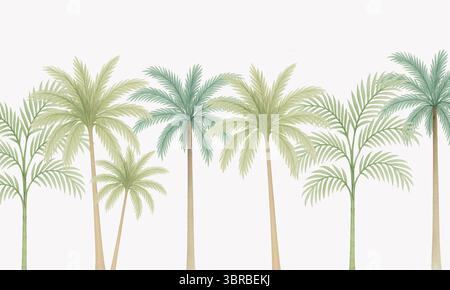 Neutrale botanische Wandtapete – tropische Laublandschaft in weichem monochromen Aquarell Stockfoto