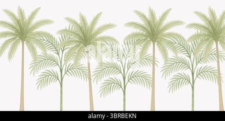 Neutrale botanische Wandtapete – tropische Laublandschaft in weichem monochromen Aquarell Stockfoto