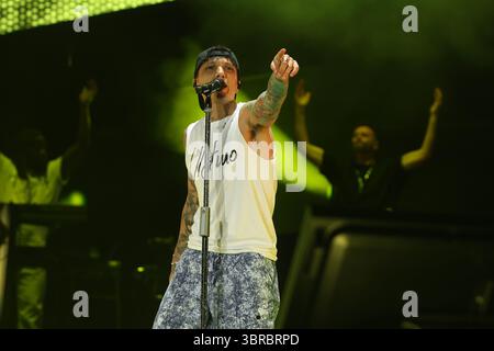 Rom, Italien. Juli 2025. Der italienische Sänger Ultimo live im Stadio Olimpico in Rom für seine Tour „Stadi Aperti 2025“. (Foto: Paolo Pizzi/Pacific Press) Credit: Pacific Press Media Production Corp./Alamy Live News Stockfoto